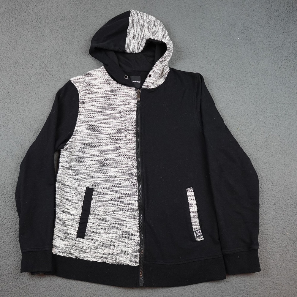 Akademiks Hoodie Mens Large Black Gray Full Zip Hooded Jacket Colorblock Marled